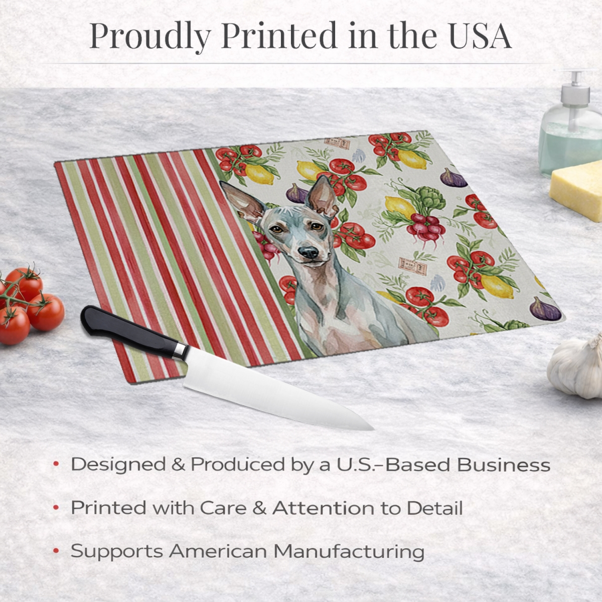 Picture of Carolines Treasures WDK8078LCB 11.25 x 15.25 in. American Hairless Terrier Vegetables Glass Cutting Board