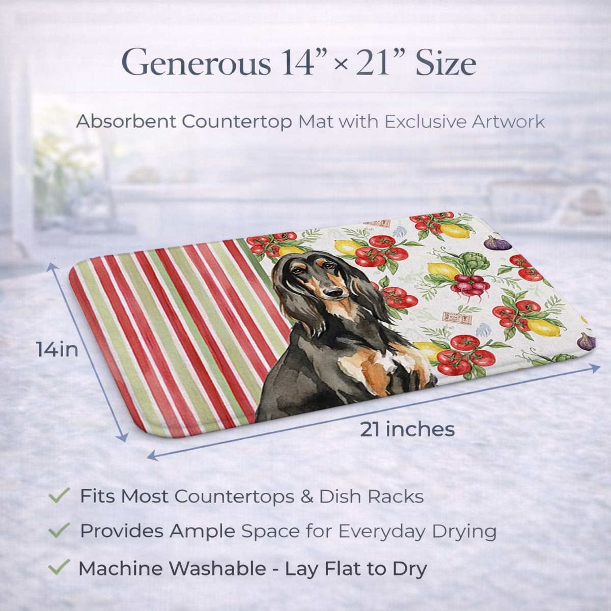 Picture of Carolines Treasures WDK8065DDM 21 x 14 in. Black & Tan Afghan Hound Vegetables Dish Drying Mat