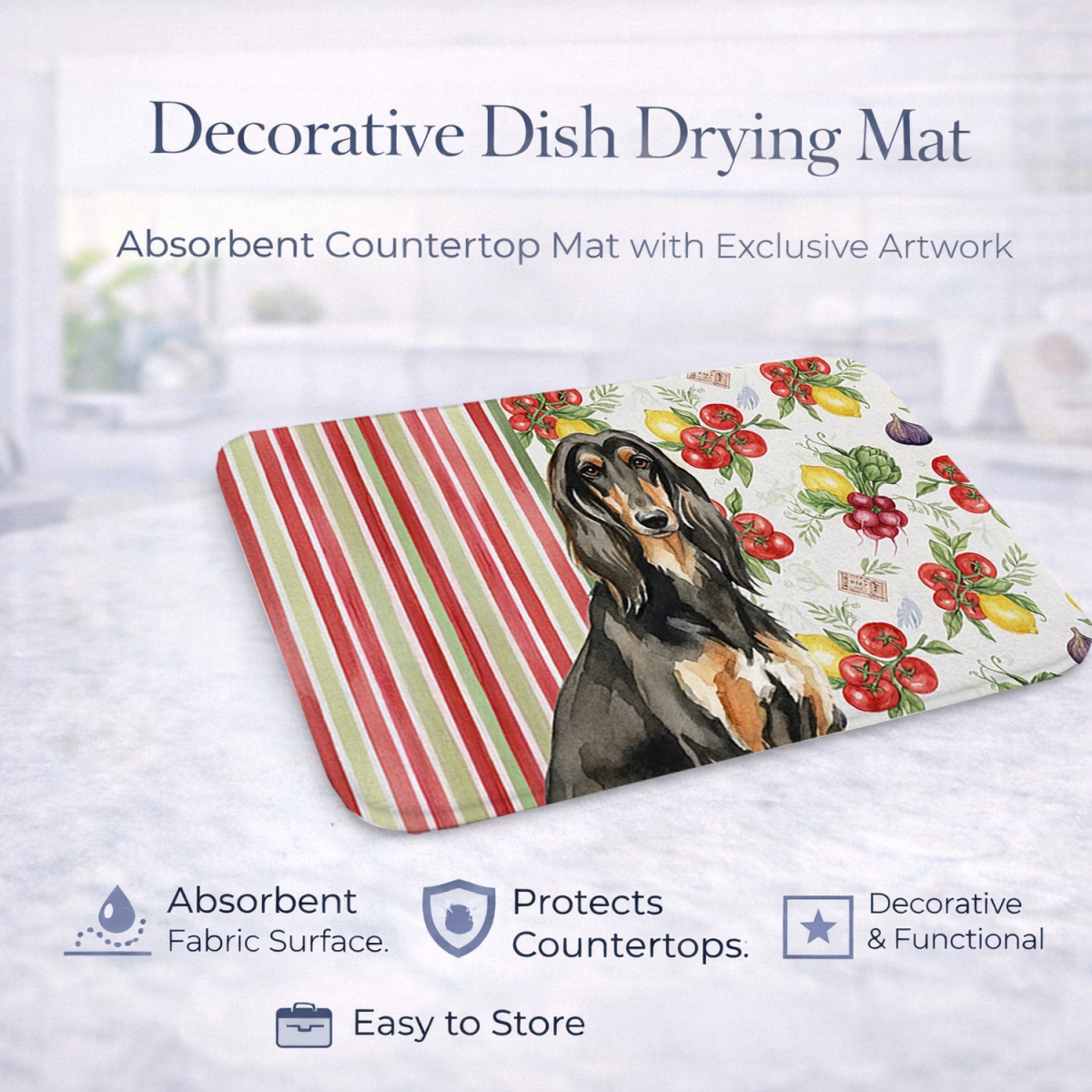 Picture of Carolines Treasures WDK8065DDM 21 x 14 in. Black & Tan Afghan Hound Vegetables Dish Drying Mat