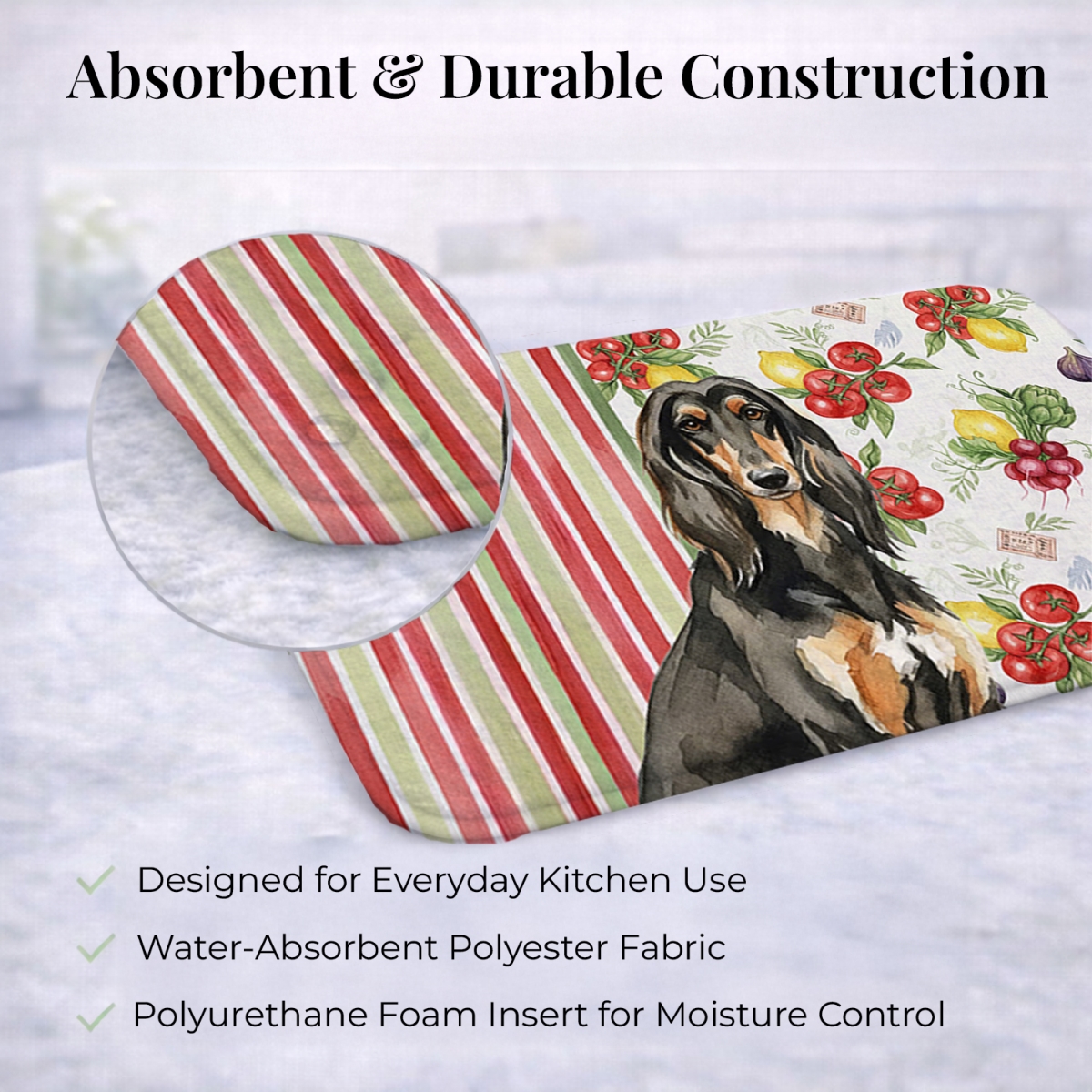 Picture of Carolines Treasures WDK8065DDM 21 x 14 in. Black & Tan Afghan Hound Vegetables Dish Drying Mat