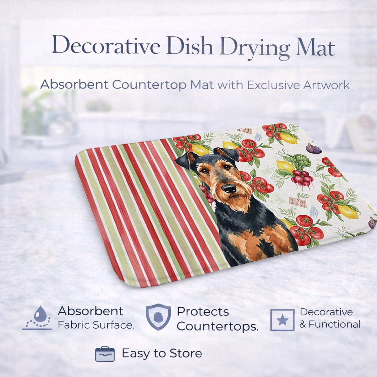 Picture of Carolines Treasures WDK8067DDM 21 x 14 in. Airedale Terrier Vegetables Dish Drying Mat