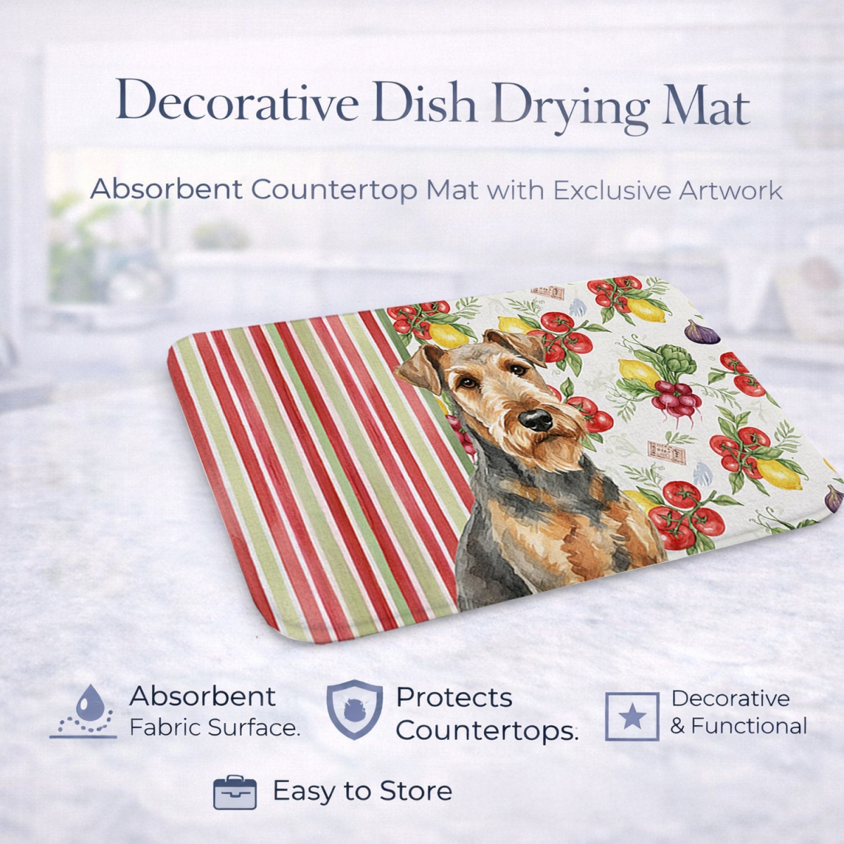 Picture of Carolines Treasures WDK8068DDM 21 x 14 in. Grizzle Airedale Terrier Vegetables Dish Drying Mat