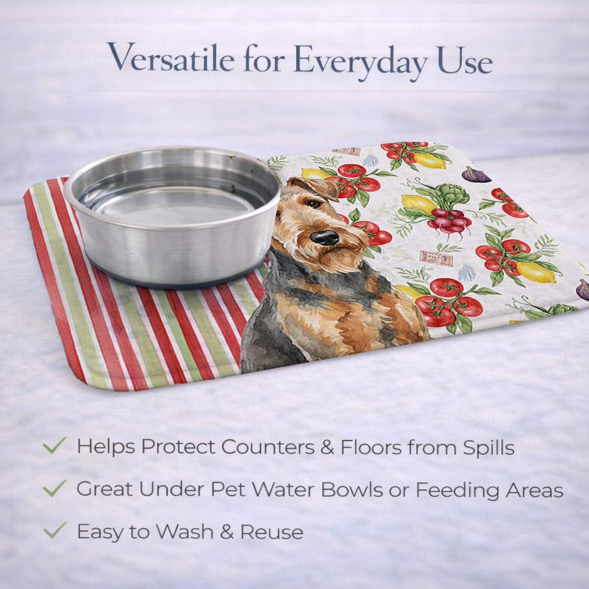 Picture of Carolines Treasures WDK8068DDM 21 x 14 in. Grizzle Airedale Terrier Vegetables Dish Drying Mat