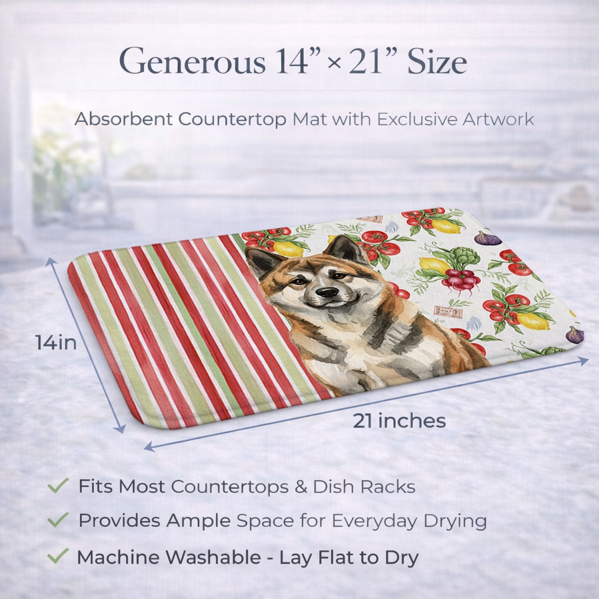 Picture of Carolines Treasures WDK8069DDM 21 x 14 in. Brindle Akita Vegetables Dish Drying Mat