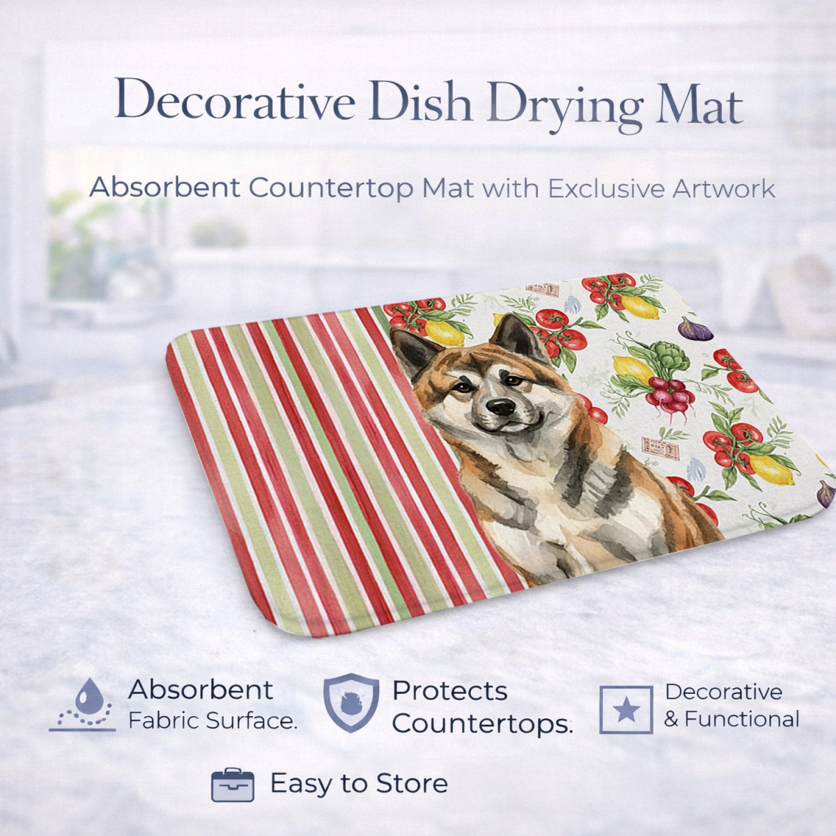 Picture of Carolines Treasures WDK8069DDM 21 x 14 in. Brindle Akita Vegetables Dish Drying Mat