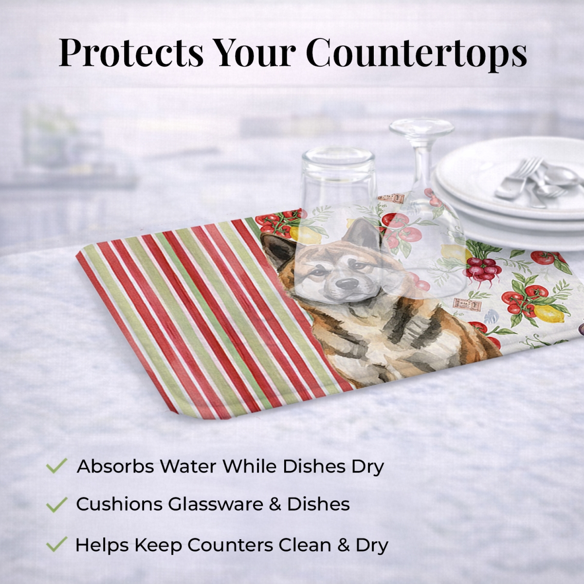 Picture of Carolines Treasures WDK8069DDM 21 x 14 in. Brindle Akita Vegetables Dish Drying Mat