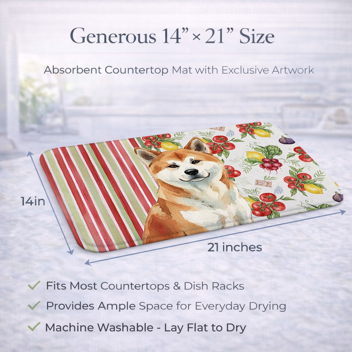 Picture of Carolines Treasures WDK8070DDM 21 x 14 in. Red Akita Vegetables Dish Drying Mat