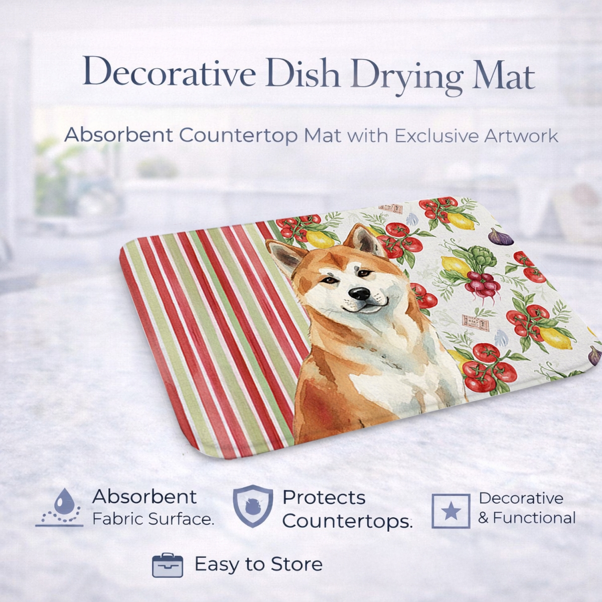 Picture of Carolines Treasures WDK8070DDM 21 x 14 in. Red Akita Vegetables Dish Drying Mat