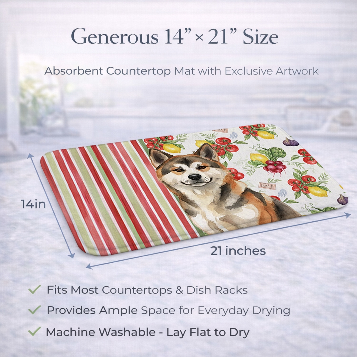 Picture of Carolines Treasures WDK8071DDM 21 x 14 in. Sesame Akita Vegetables Dish Drying Mat