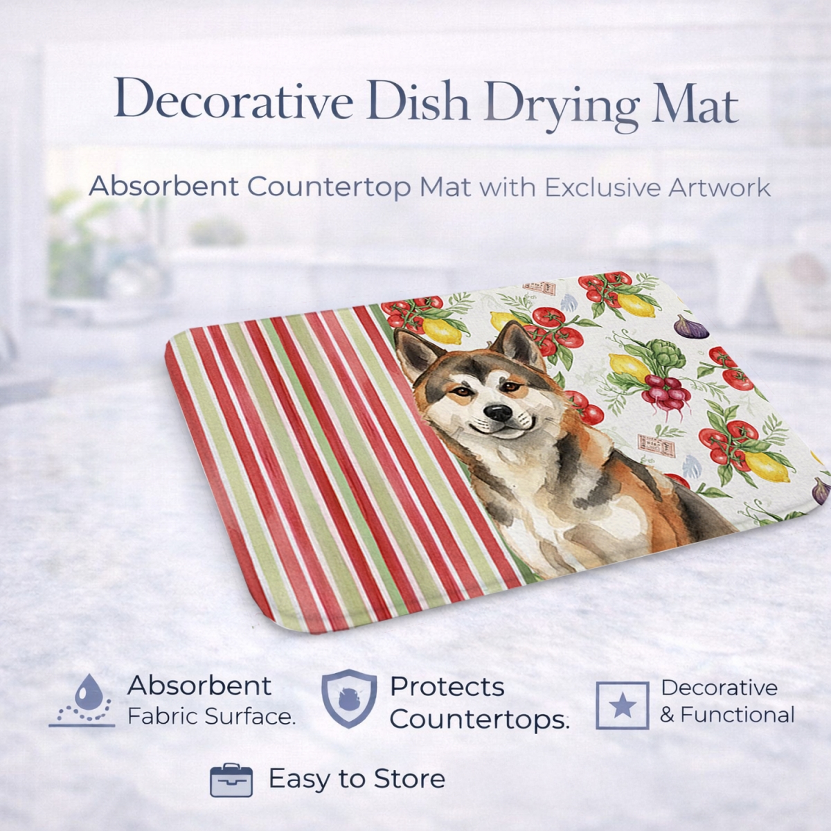 Picture of Carolines Treasures WDK8071DDM 21 x 14 in. Sesame Akita Vegetables Dish Drying Mat