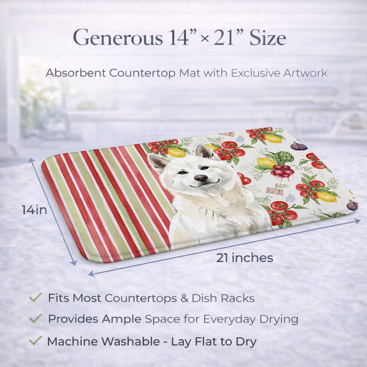 Picture of Carolines Treasures WDK8072DDM 21 x 14 in. White Akita Vegetables Dish Drying Mat
