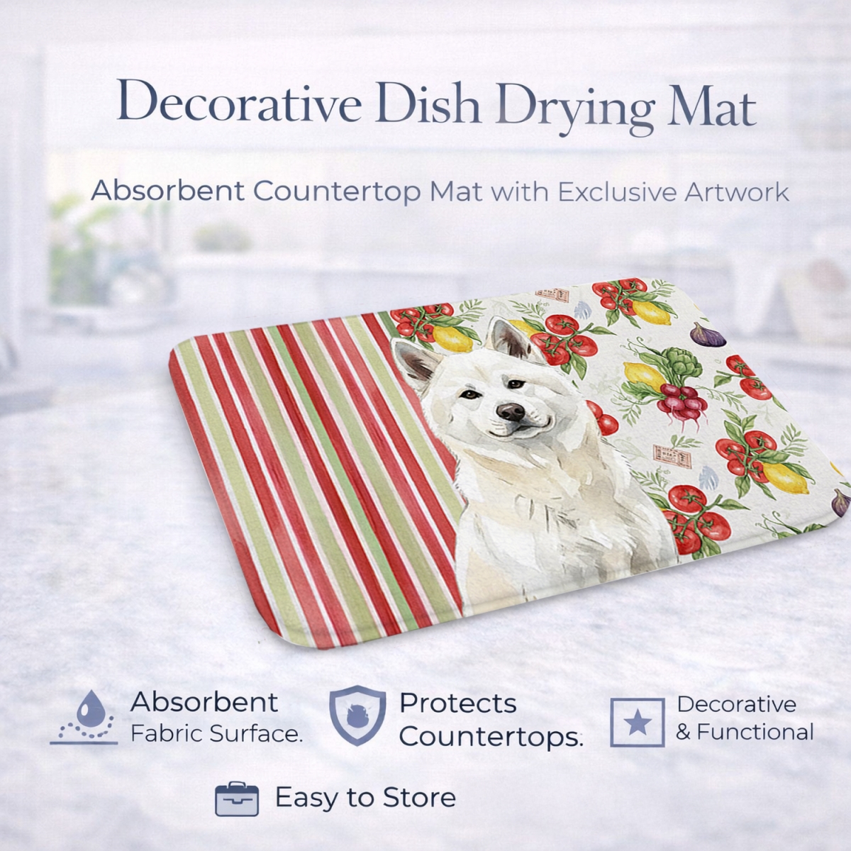 Picture of Carolines Treasures WDK8072DDM 21 x 14 in. White Akita Vegetables Dish Drying Mat