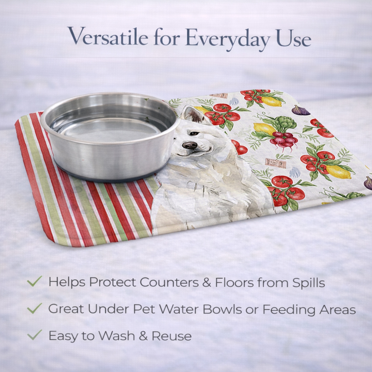 Picture of Carolines Treasures WDK8072DDM 21 x 14 in. White Akita Vegetables Dish Drying Mat