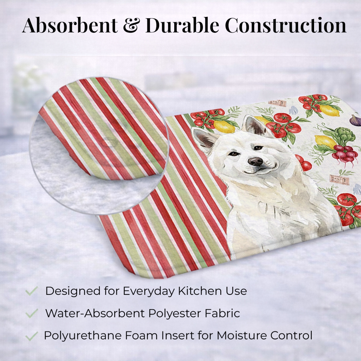 Picture of Carolines Treasures WDK8072DDM 21 x 14 in. White Akita Vegetables Dish Drying Mat