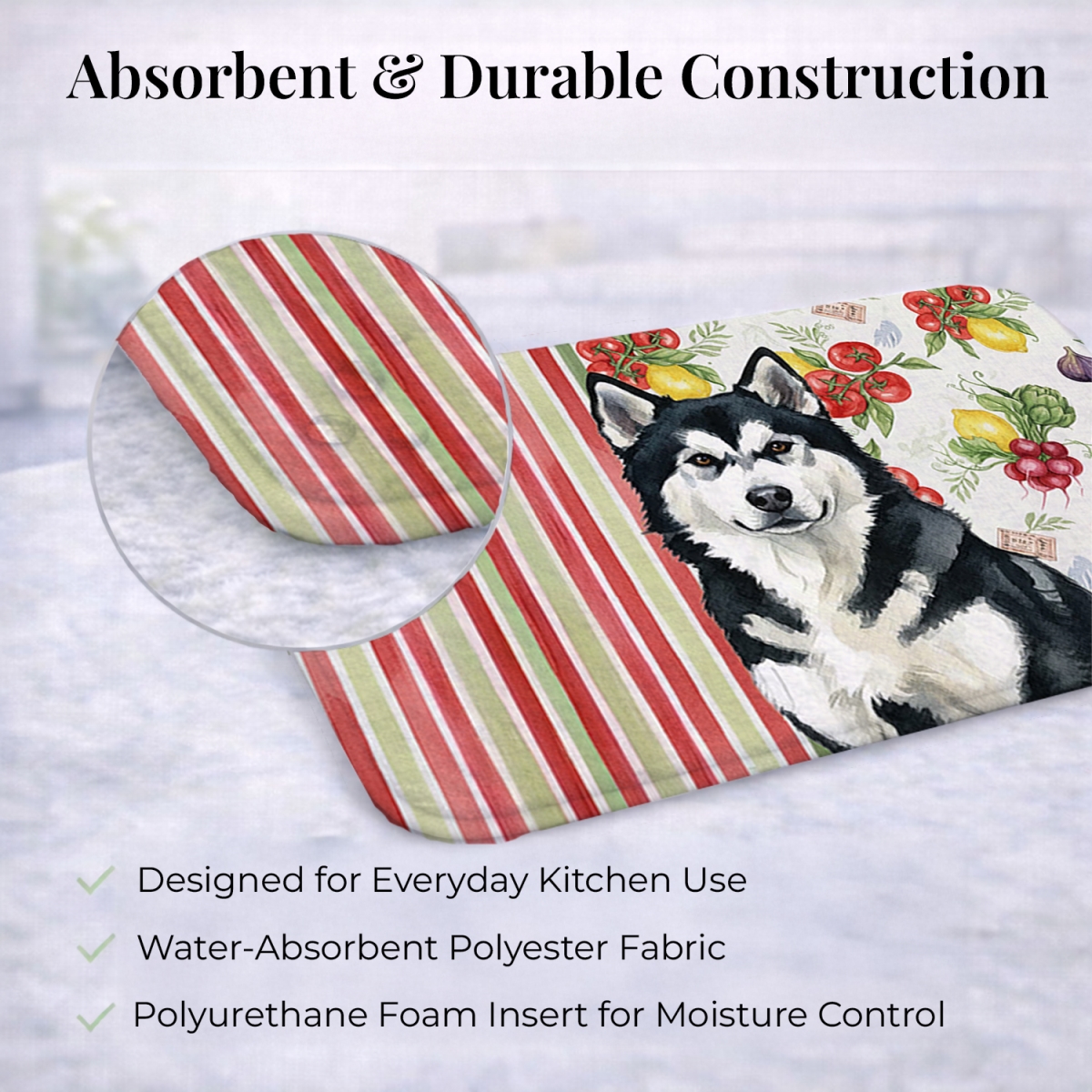 Picture of Carolines Treasures WDK8073DDM 21 x 14 in. Black & White Alaskan Malamute Vegetables Dish Drying Mat