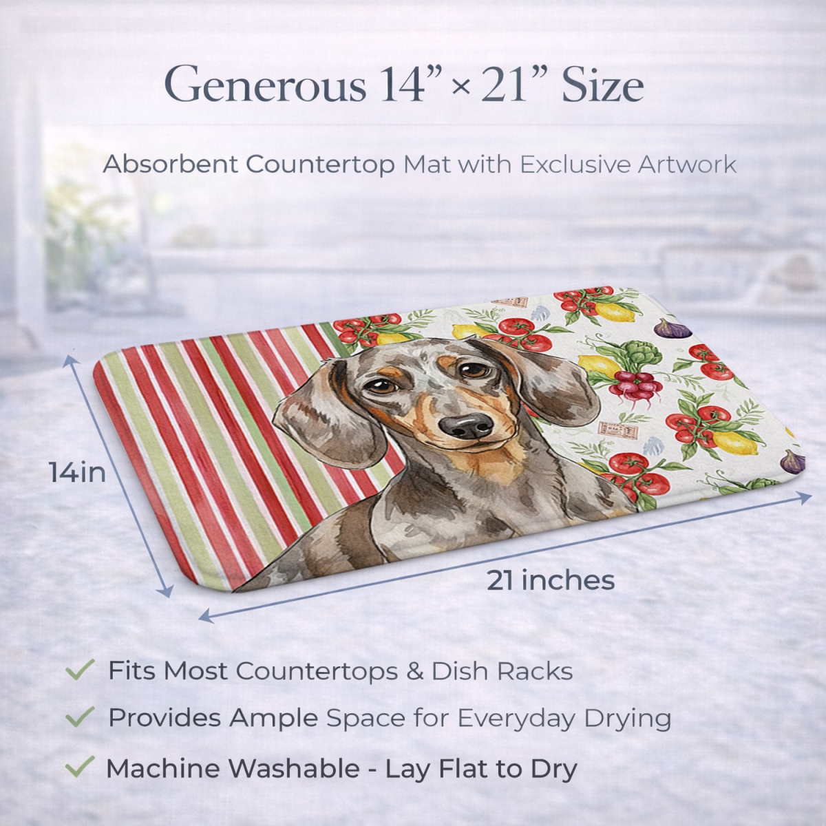 Picture of Carolines Treasures WDK8194DDM 21 x 14 in. Dapple Dachshund Vegetables Dish Drying Mat