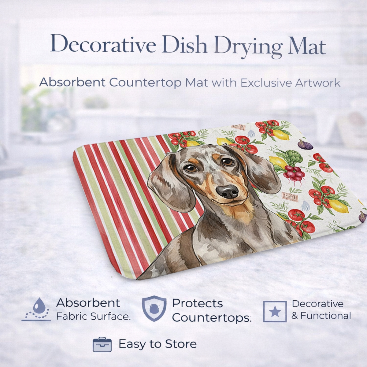 Picture of Carolines Treasures WDK8194DDM 21 x 14 in. Dapple Dachshund Vegetables Dish Drying Mat