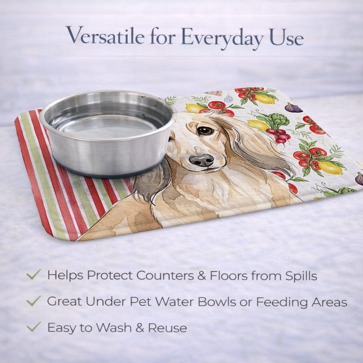 Picture of Carolines Treasures WDK8197DDM 21 x 14 in. Longhaired Cream Dachshund Vegetables Dish Drying Mat