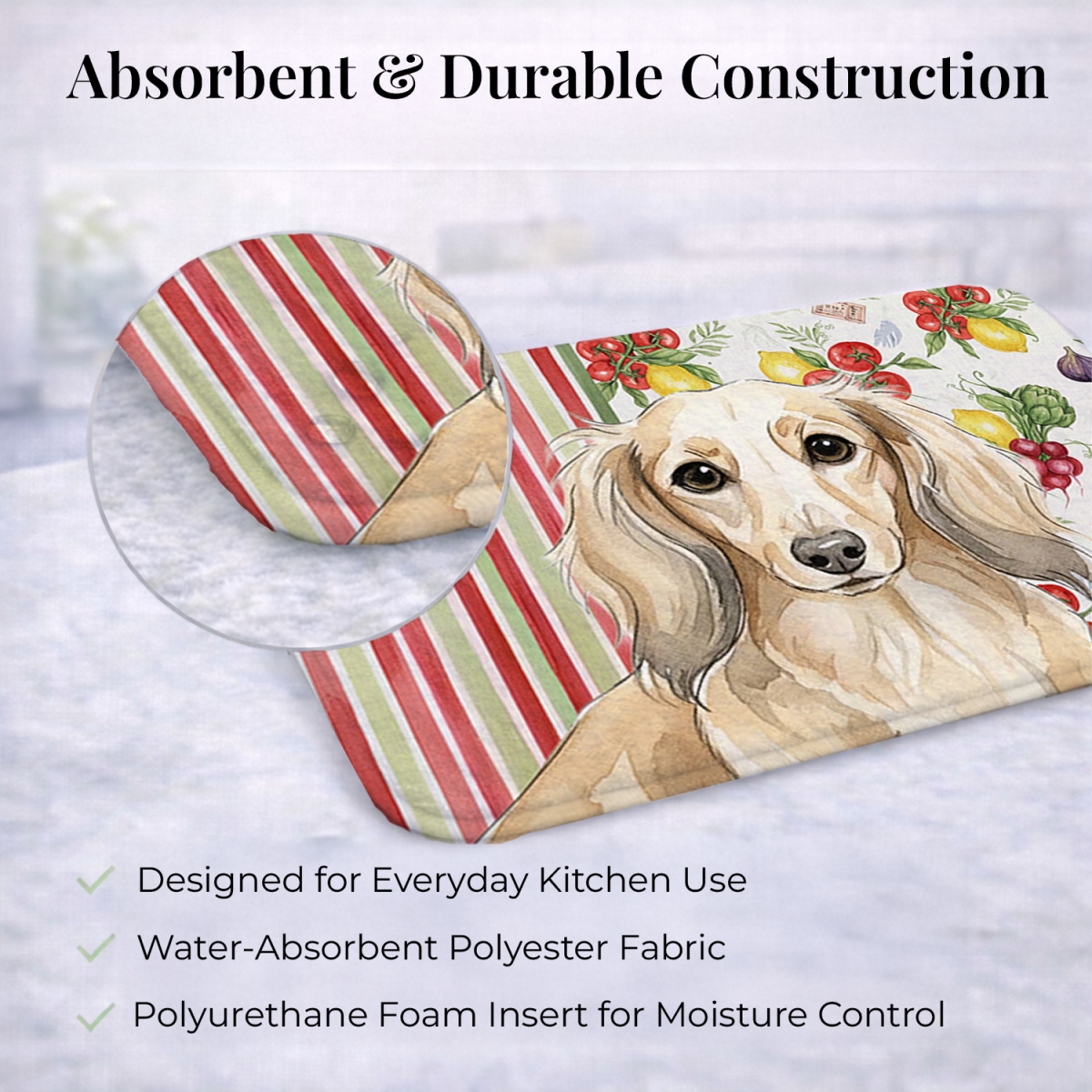 Picture of Carolines Treasures WDK8197DDM 21 x 14 in. Longhaired Cream Dachshund Vegetables Dish Drying Mat