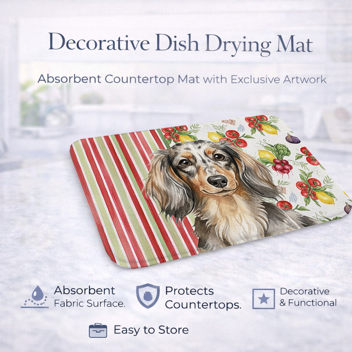 Picture of Carolines Treasures WDK8198DDM 21 x 14 in. Longhaired Dapple Dachshund Vegetables Dish Drying Mat