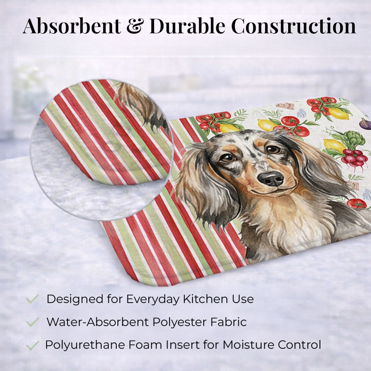 Picture of Carolines Treasures WDK8198DDM 21 x 14 in. Longhaired Dapple Dachshund Vegetables Dish Drying Mat