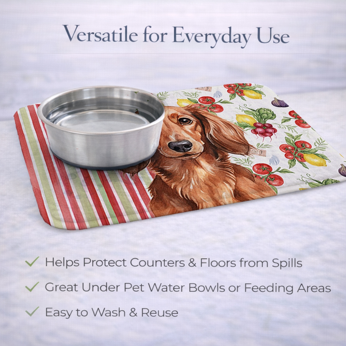 Picture of Carolines Treasures WDK8199DDM 21 x 14 in. Longhaired Red Dachshund Vegetables Dish Drying Mat