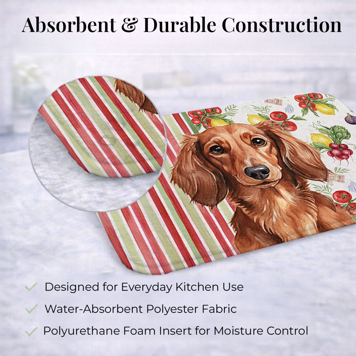 Picture of Carolines Treasures WDK8199DDM 21 x 14 in. Longhaired Red Dachshund Vegetables Dish Drying Mat