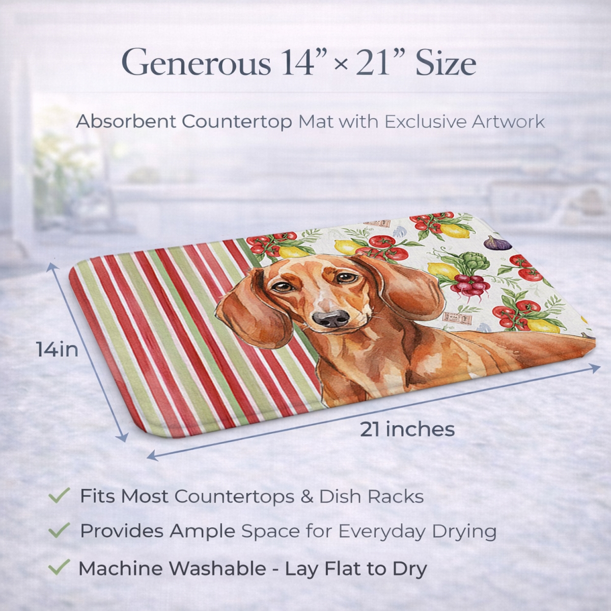 Picture of Carolines Treasures WDK8200DDM 21 x 14 in. Red Brown Dachshund Vegetables Dish Drying Mat