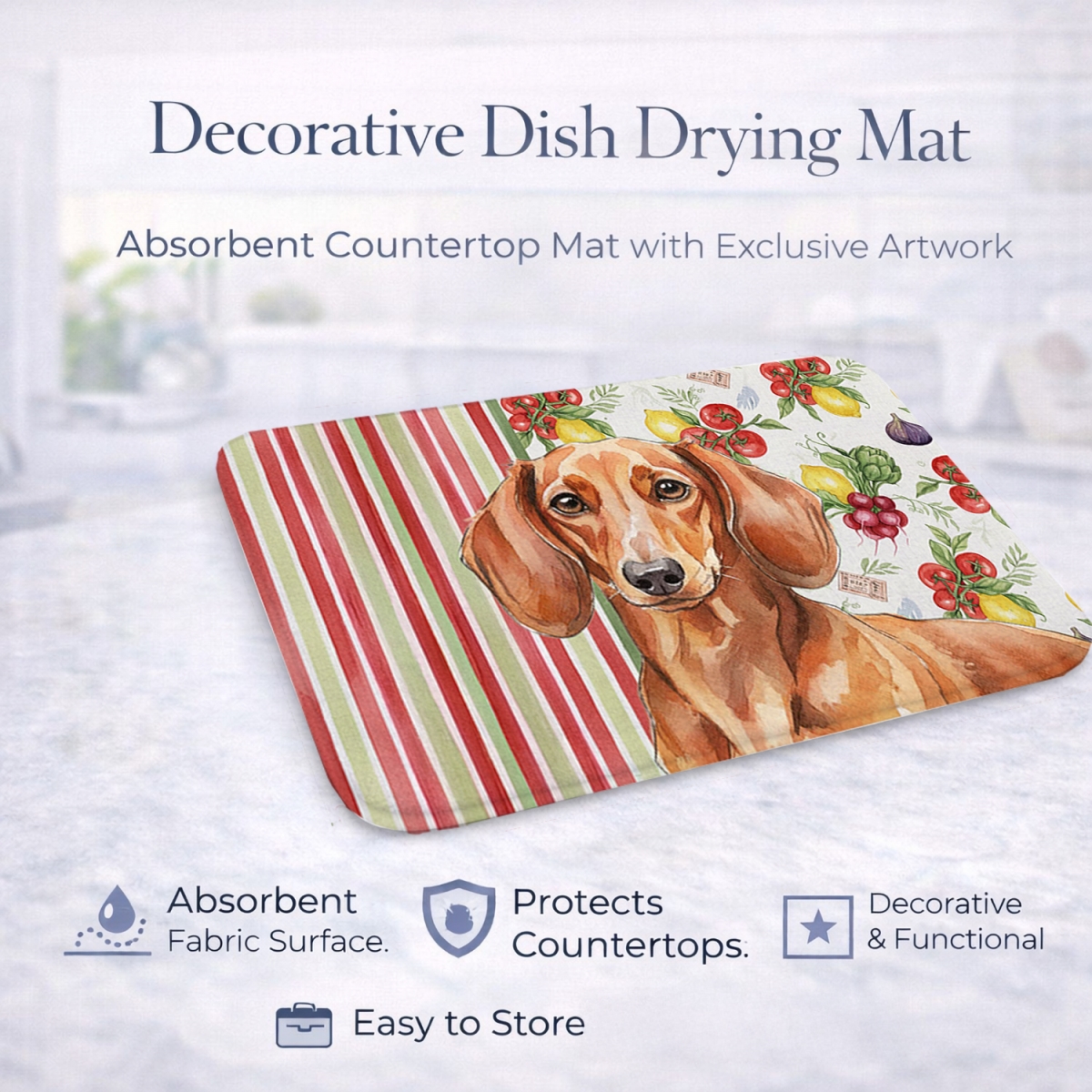 Picture of Carolines Treasures WDK8200DDM 21 x 14 in. Red Brown Dachshund Vegetables Dish Drying Mat