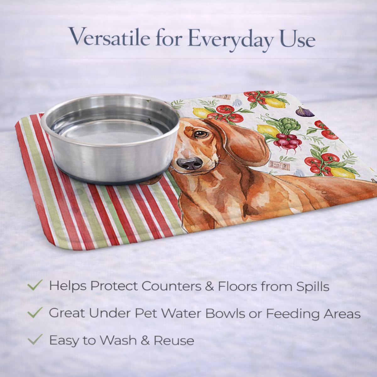 Picture of Carolines Treasures WDK8200DDM 21 x 14 in. Red Brown Dachshund Vegetables Dish Drying Mat