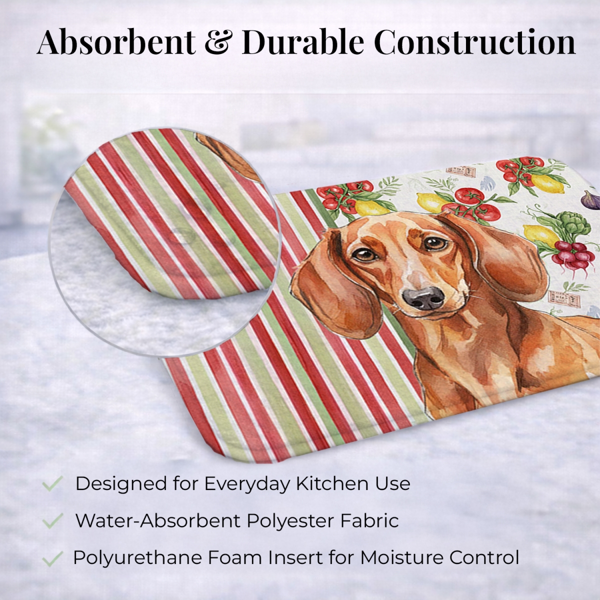 Picture of Carolines Treasures WDK8200DDM 21 x 14 in. Red Brown Dachshund Vegetables Dish Drying Mat