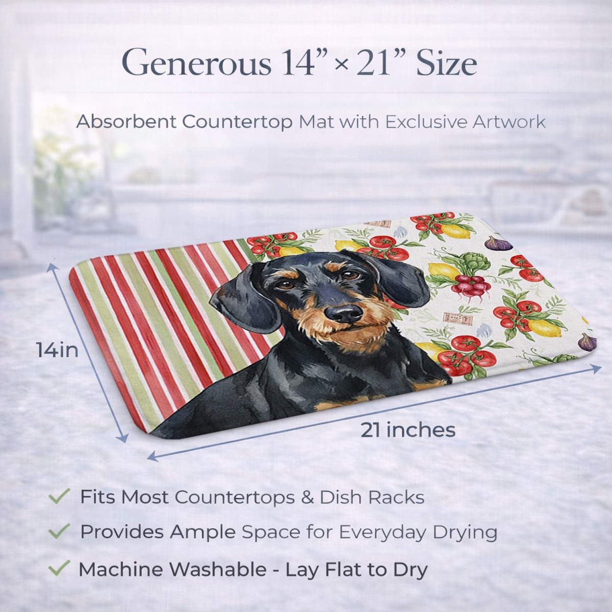 Picture of Carolines Treasures WDK8201DDM 21 x 14 in. Wirehaired Black & Tan Dachshund Vegetables Dish Drying Mat