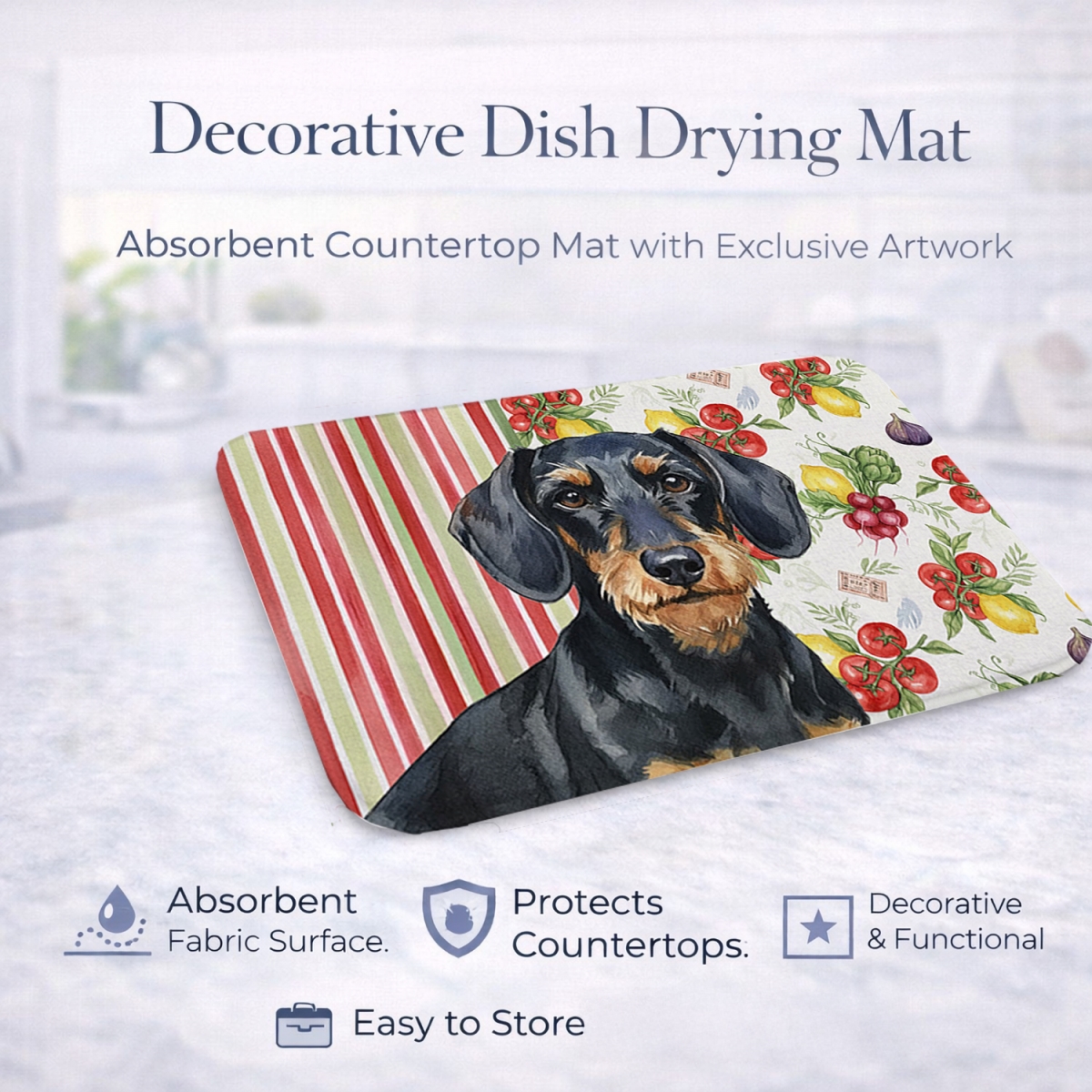 Picture of Carolines Treasures WDK8201DDM 21 x 14 in. Wirehaired Black & Tan Dachshund Vegetables Dish Drying Mat
