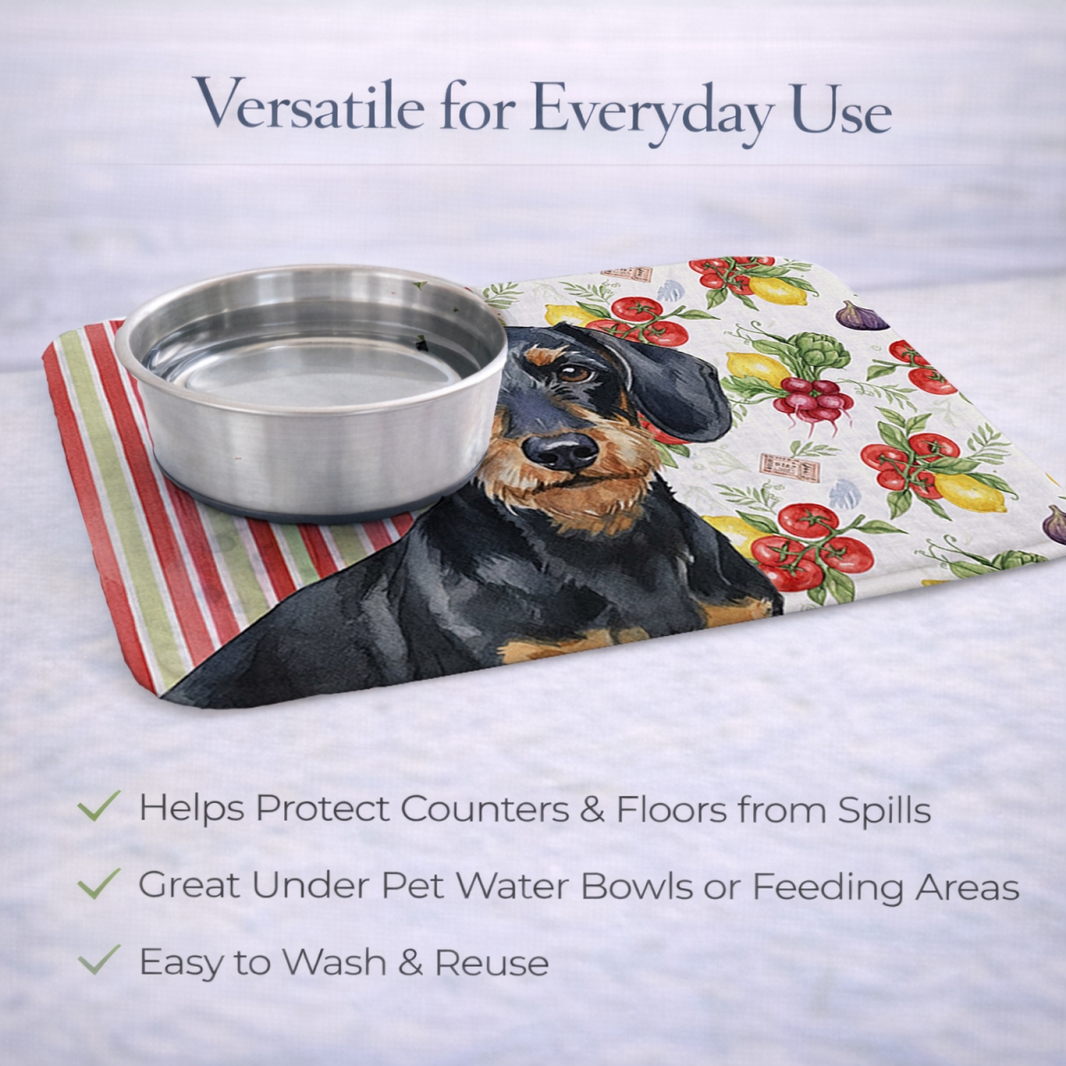 Picture of Carolines Treasures WDK8201DDM 21 x 14 in. Wirehaired Black & Tan Dachshund Vegetables Dish Drying Mat