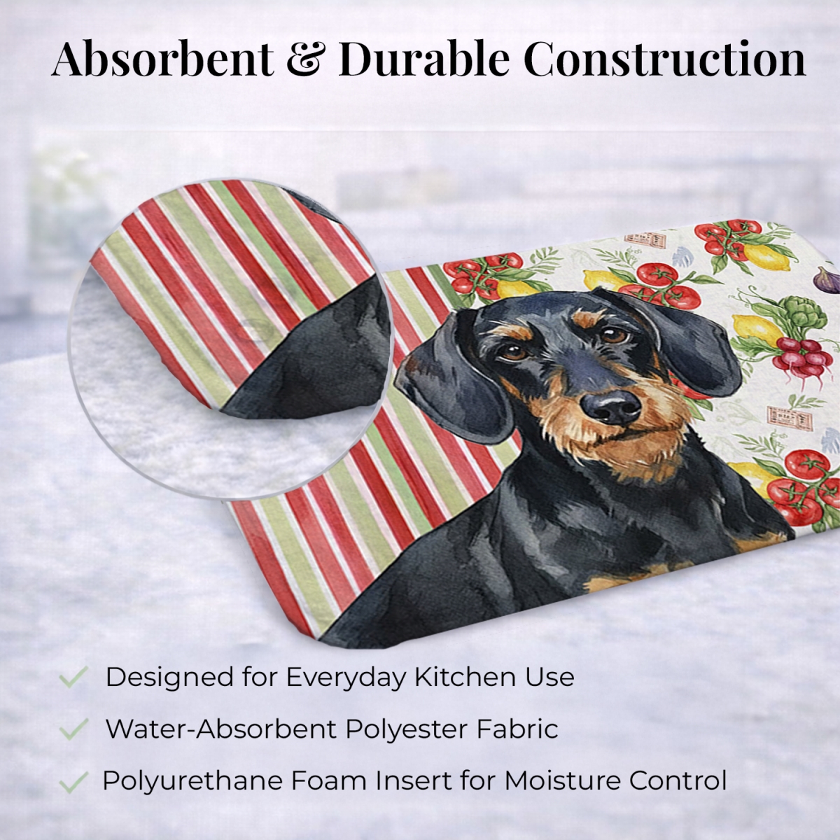 Picture of Carolines Treasures WDK8201DDM 21 x 14 in. Wirehaired Black & Tan Dachshund Vegetables Dish Drying Mat