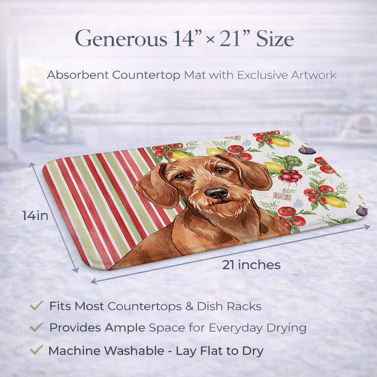 Picture of Carolines Treasures WDK8202DDM 21 x 14 in. Wirehaired Red Dachshund Vegetables Dish Drying Mat