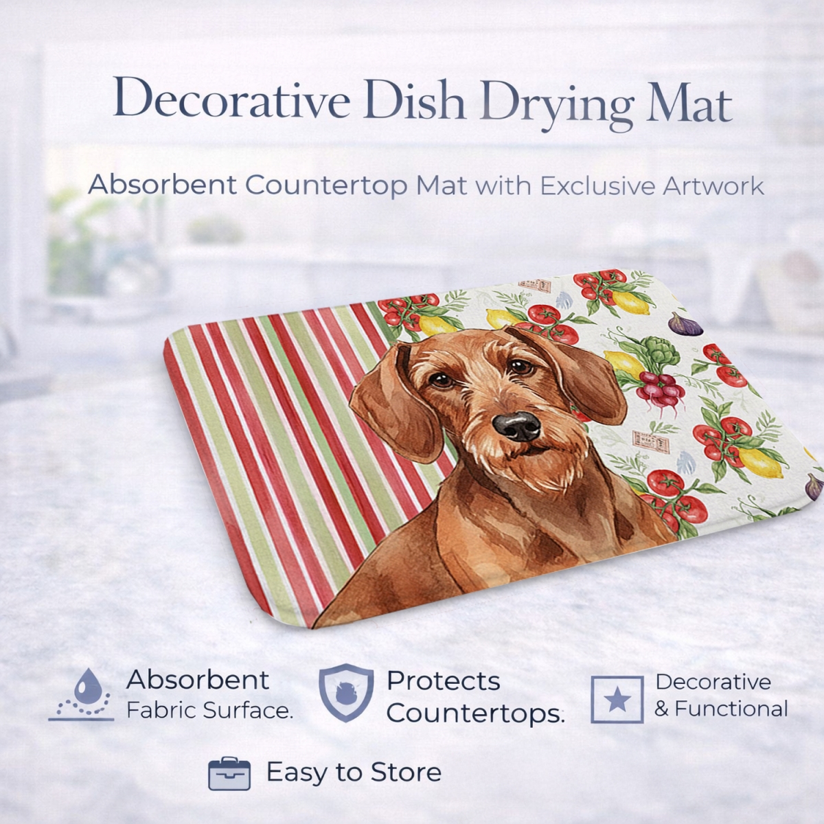 Picture of Carolines Treasures WDK8202DDM 21 x 14 in. Wirehaired Red Dachshund Vegetables Dish Drying Mat