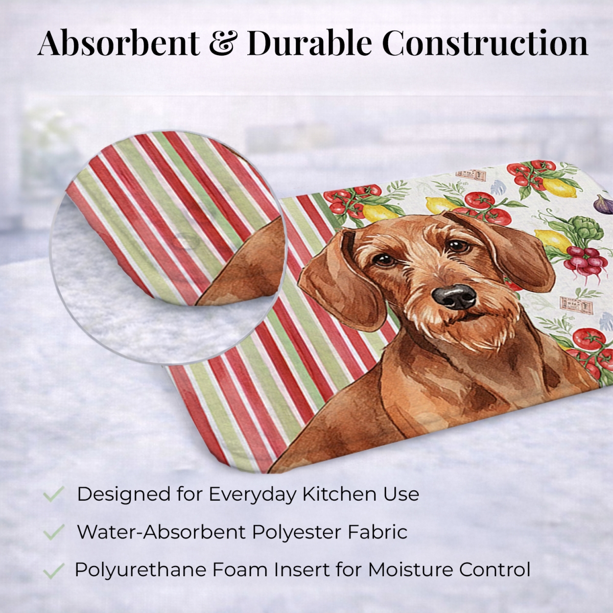 Picture of Carolines Treasures WDK8202DDM 21 x 14 in. Wirehaired Red Dachshund Vegetables Dish Drying Mat