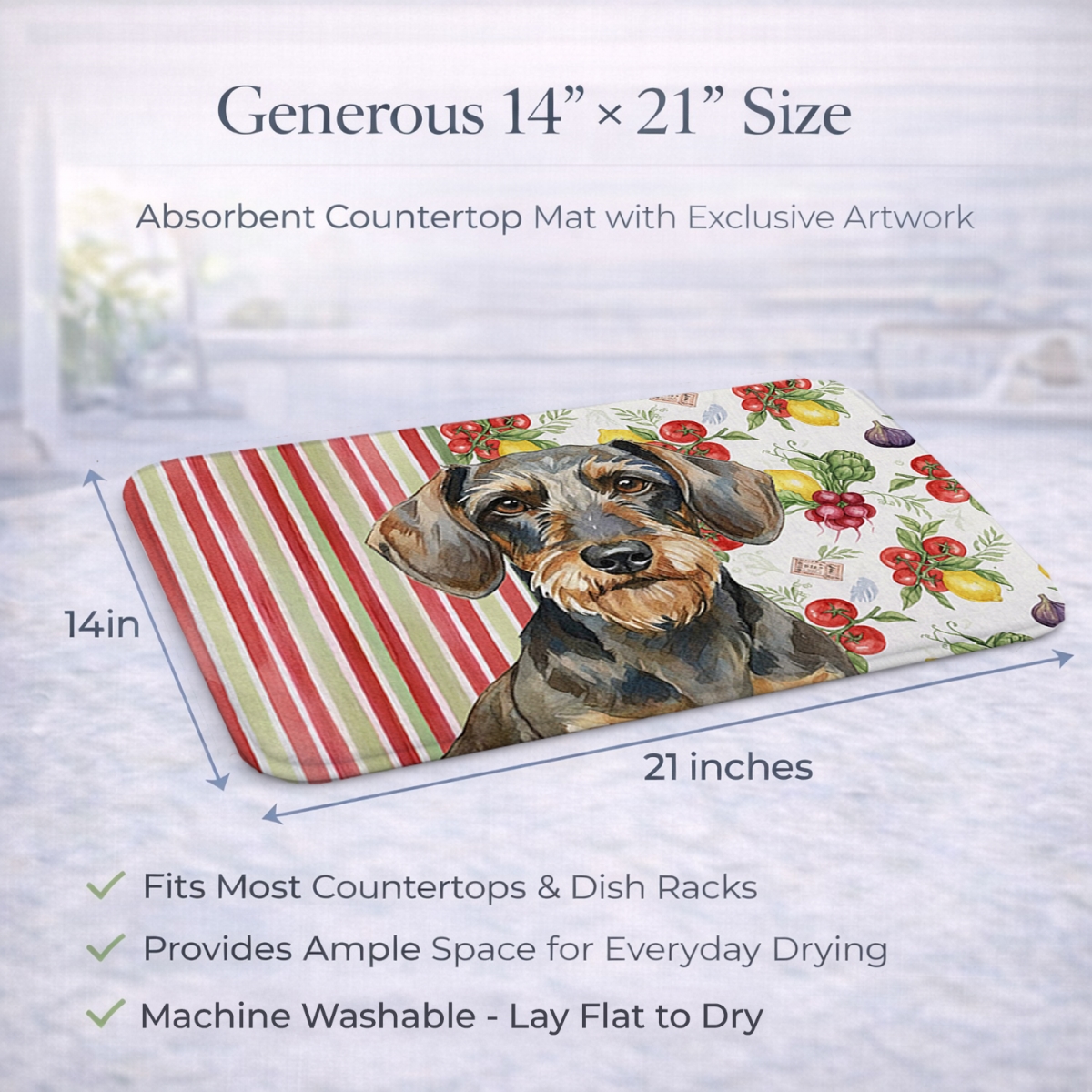 Picture of Carolines Treasures WDK8203DDM 21 x 14 in. Wirehaired Wild Boar Dachshund Vegetables Dish Drying Mat