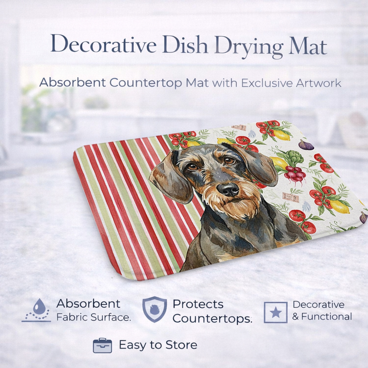Picture of Carolines Treasures WDK8203DDM 21 x 14 in. Wirehaired Wild Boar Dachshund Vegetables Dish Drying Mat