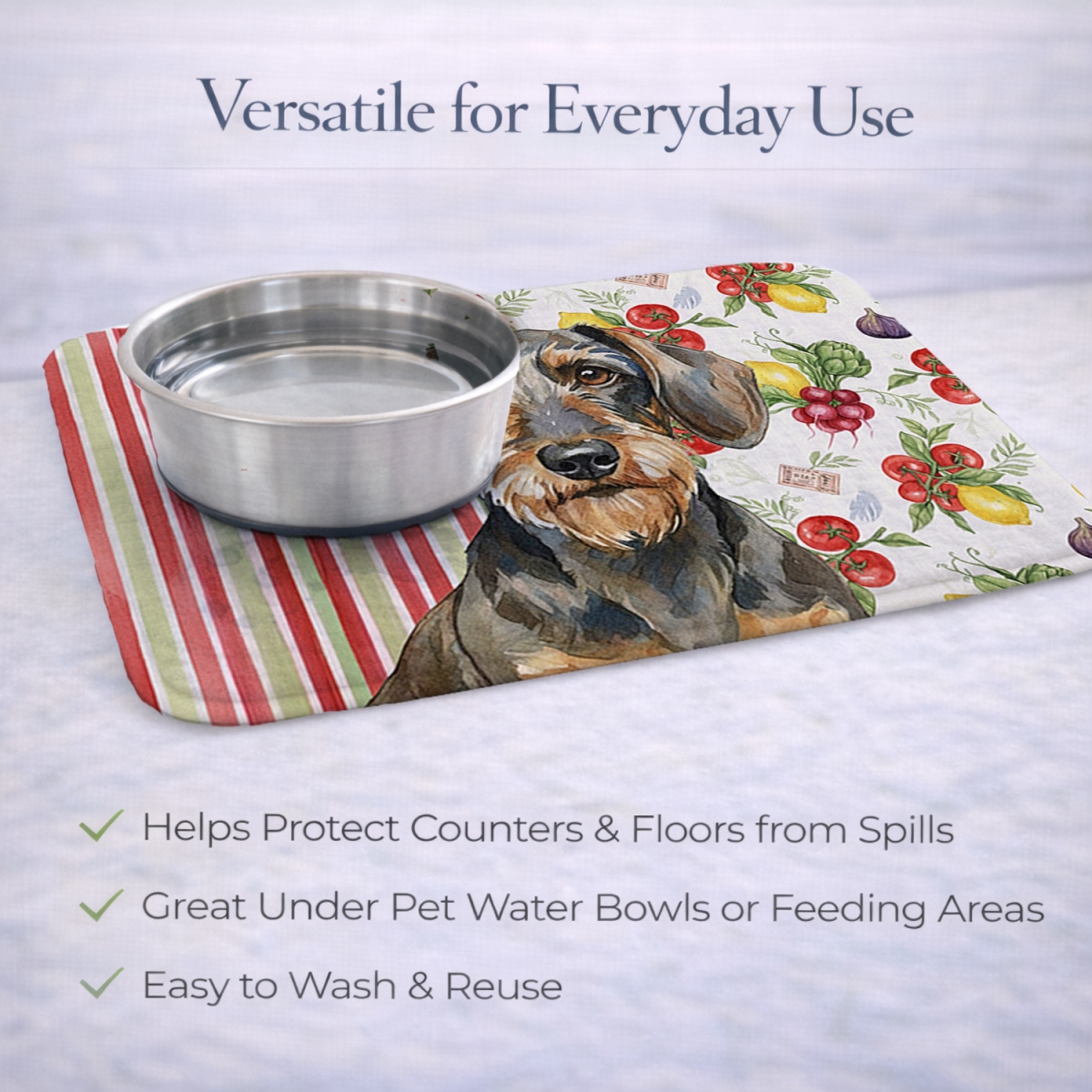 Picture of Carolines Treasures WDK8203DDM 21 x 14 in. Wirehaired Wild Boar Dachshund Vegetables Dish Drying Mat