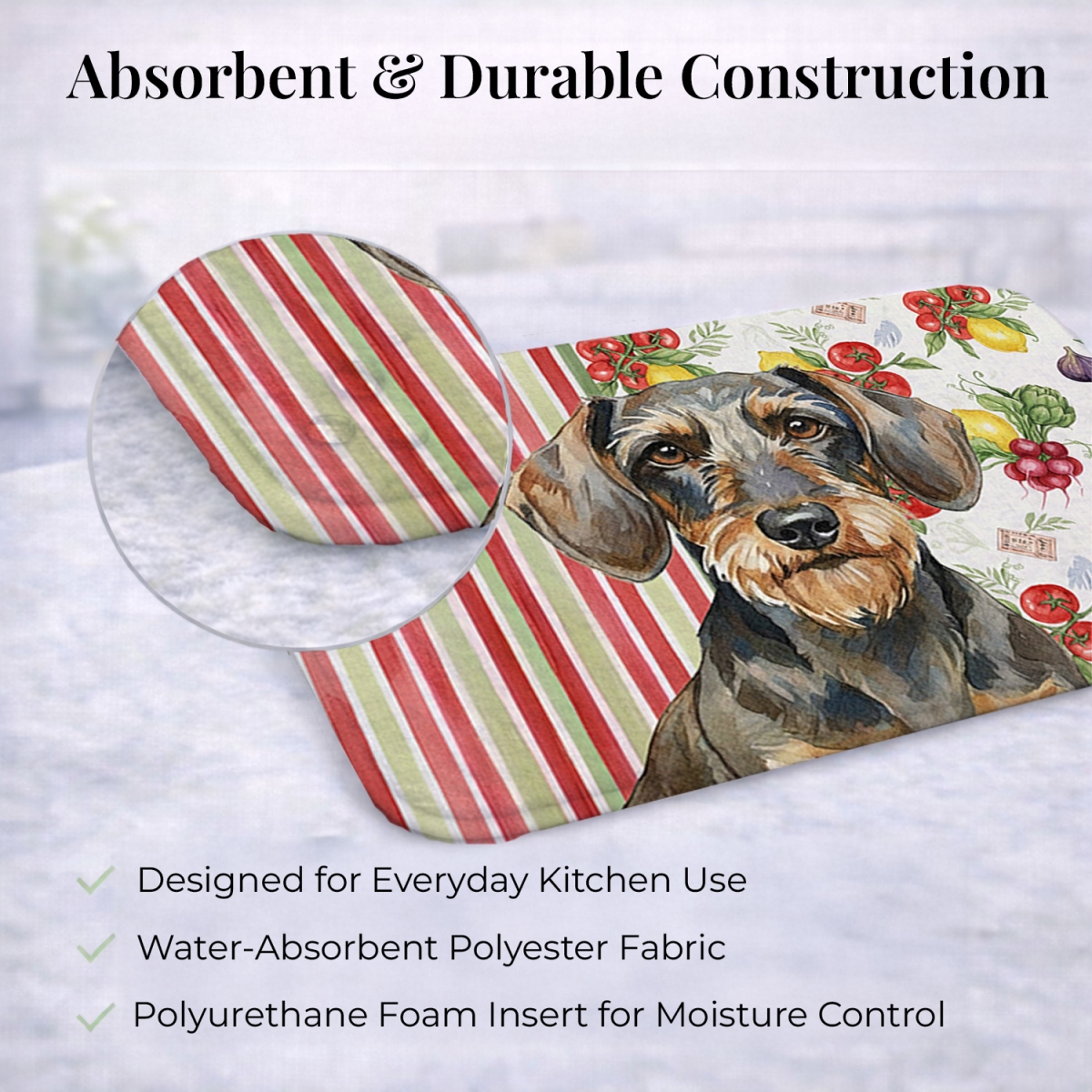 Picture of Carolines Treasures WDK8203DDM 21 x 14 in. Wirehaired Wild Boar Dachshund Vegetables Dish Drying Mat