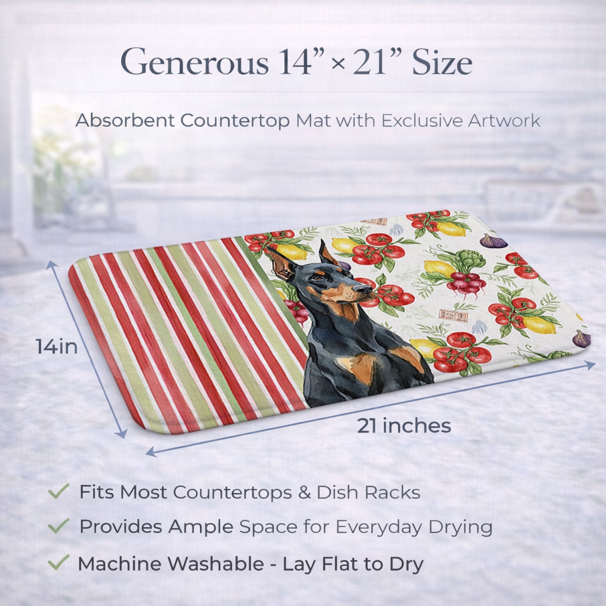 Picture of Carolines Treasures WDK8207DDM 21 x 14 in. Doberman Pinscher Vegetables Dish Drying Mat