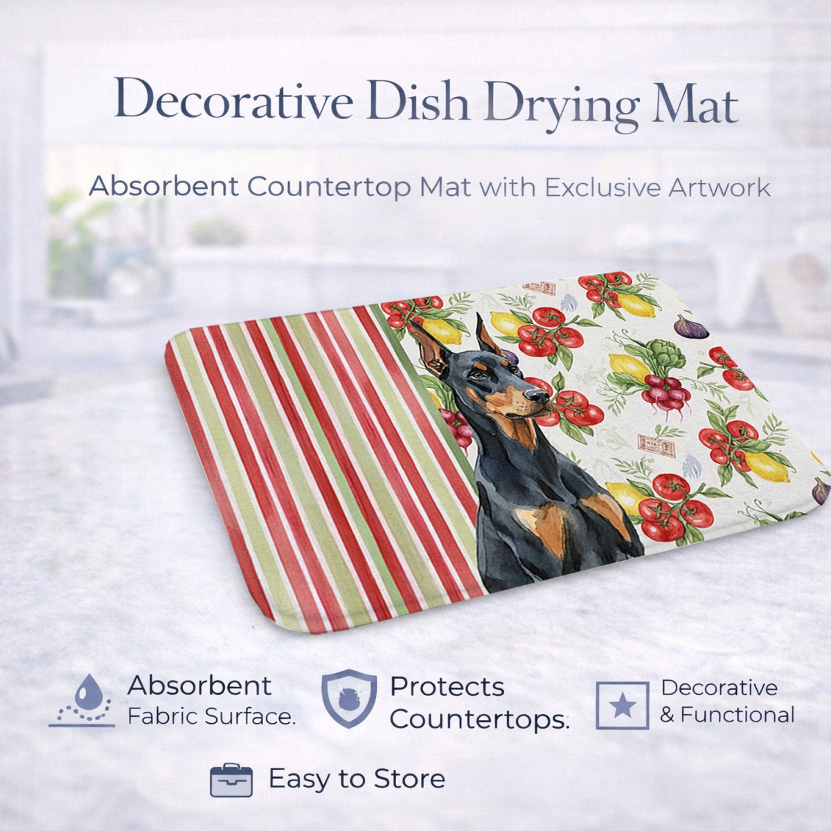 Picture of Carolines Treasures WDK8207DDM 21 x 14 in. Doberman Pinscher Vegetables Dish Drying Mat