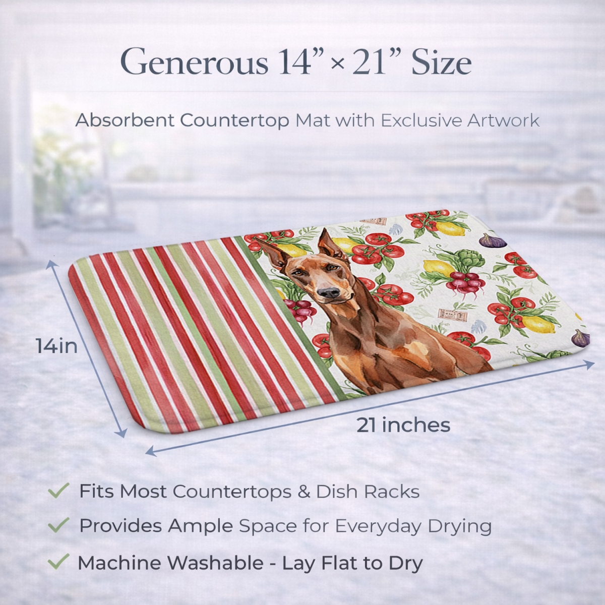 Picture of Carolines Treasures WDK8209DDM 21 x 14 in. Red Doberman Pinscher Vegetables Dish Drying Mat