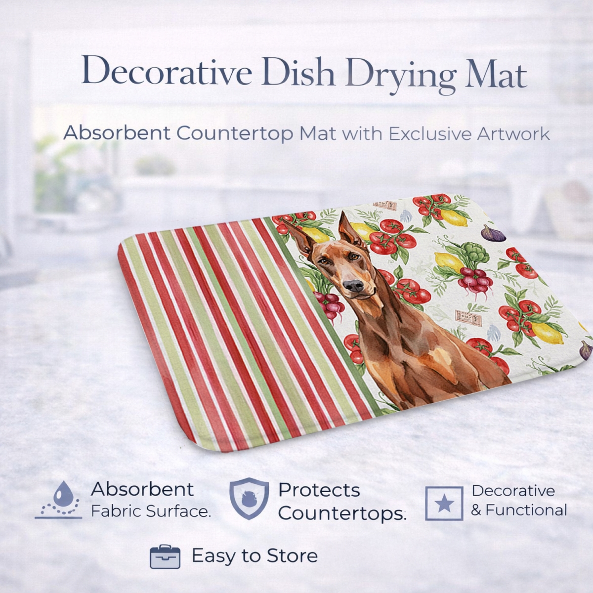 Picture of Carolines Treasures WDK8209DDM 21 x 14 in. Red Doberman Pinscher Vegetables Dish Drying Mat