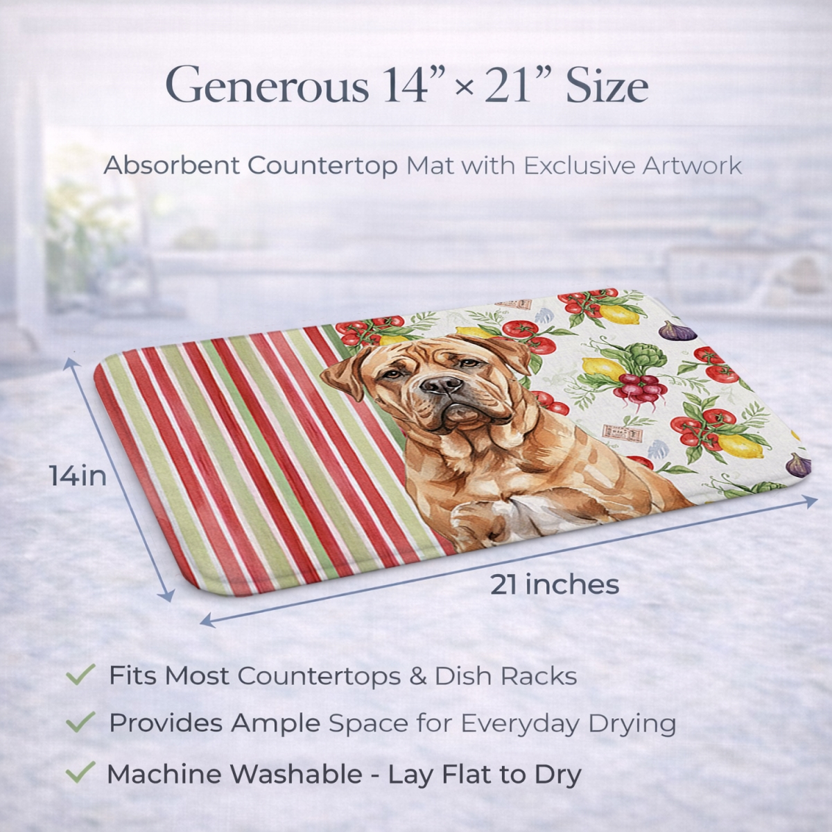 Picture of Carolines Treasures WDK8211DDM 21 x 14 in. Dogue De Bordeaux Vegetables Dish Drying Mat
