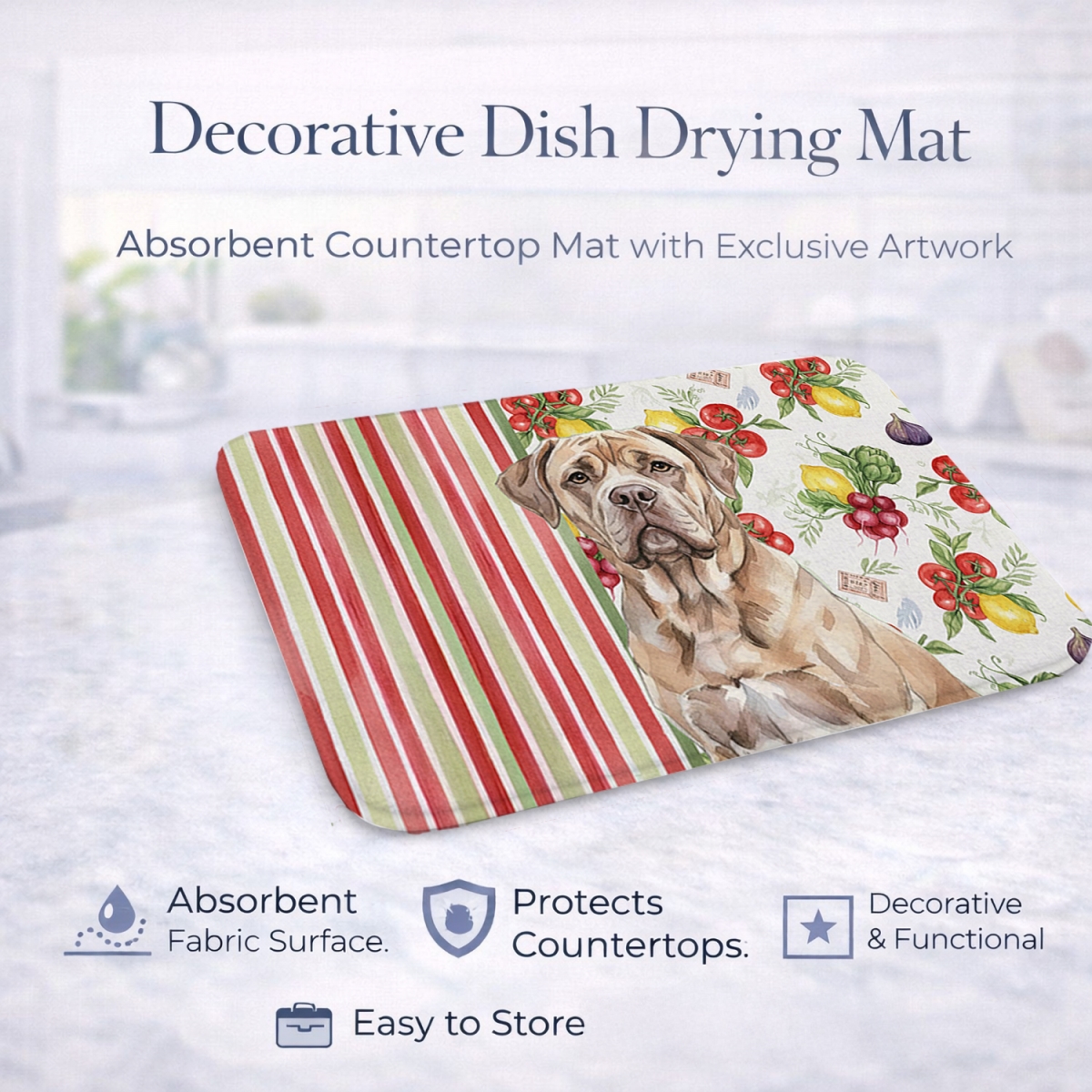 Picture of Carolines Treasures WDK8212DDM 21 x 14 in. Isabella Dogue De Bordeaux Vegetables Dish Drying Mat