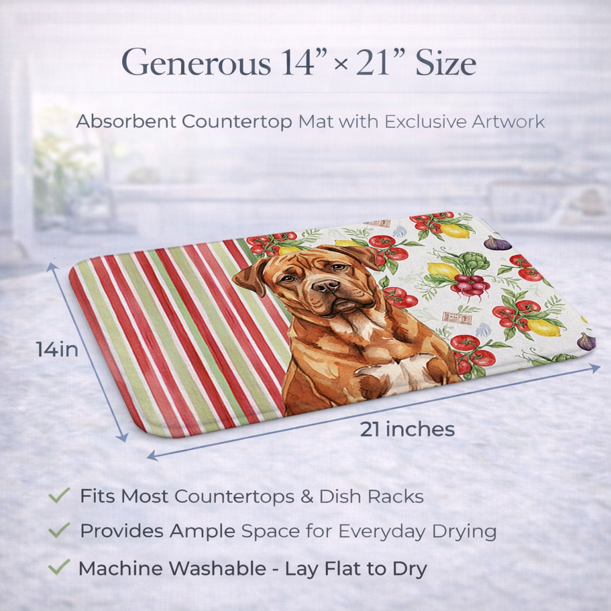 Picture of Carolines Treasures WDK8213DDM 21 x 14 in. Mahogany Dogue De Bordeaux Vegetables Dish Drying Mat