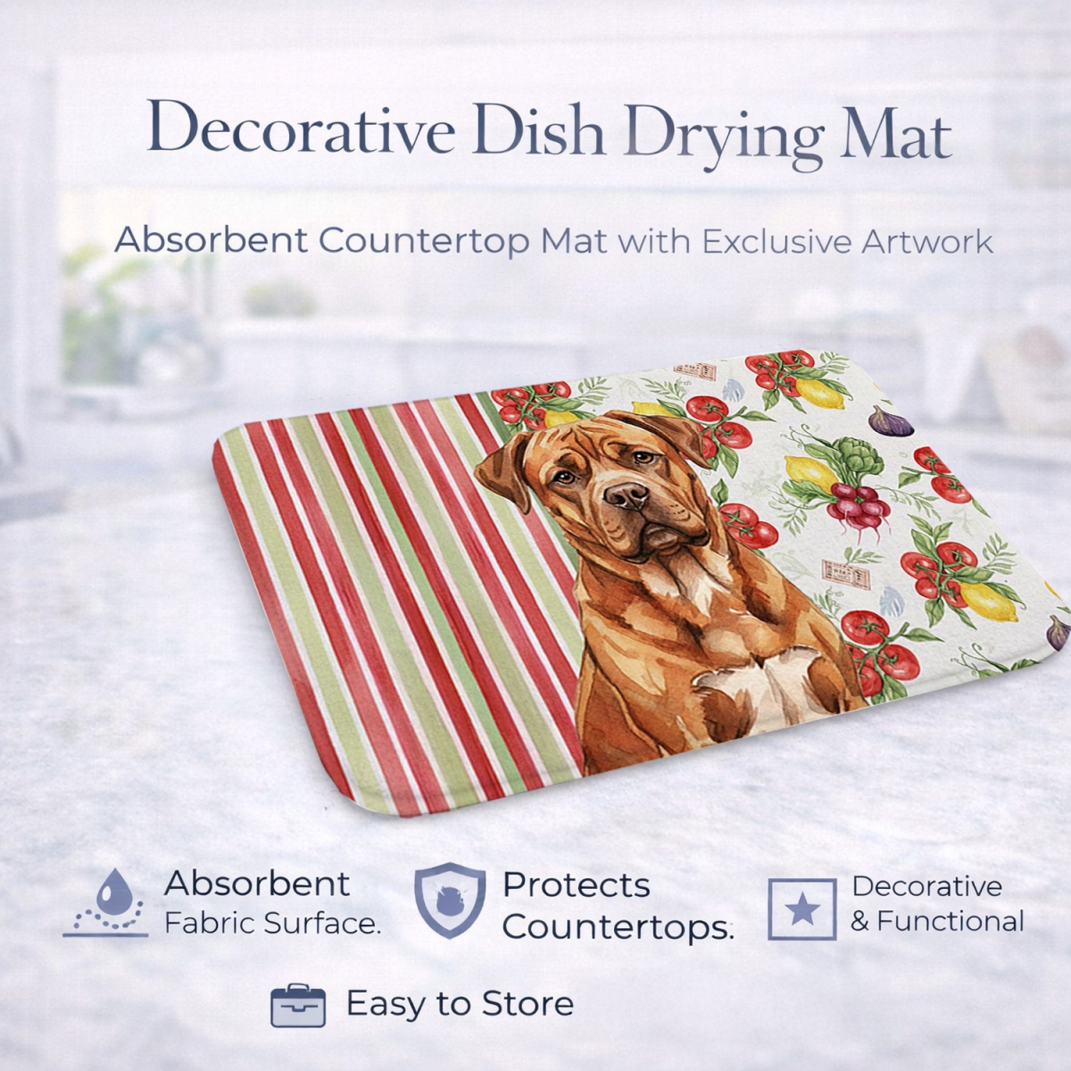 Picture of Carolines Treasures WDK8213DDM 21 x 14 in. Mahogany Dogue De Bordeaux Vegetables Dish Drying Mat